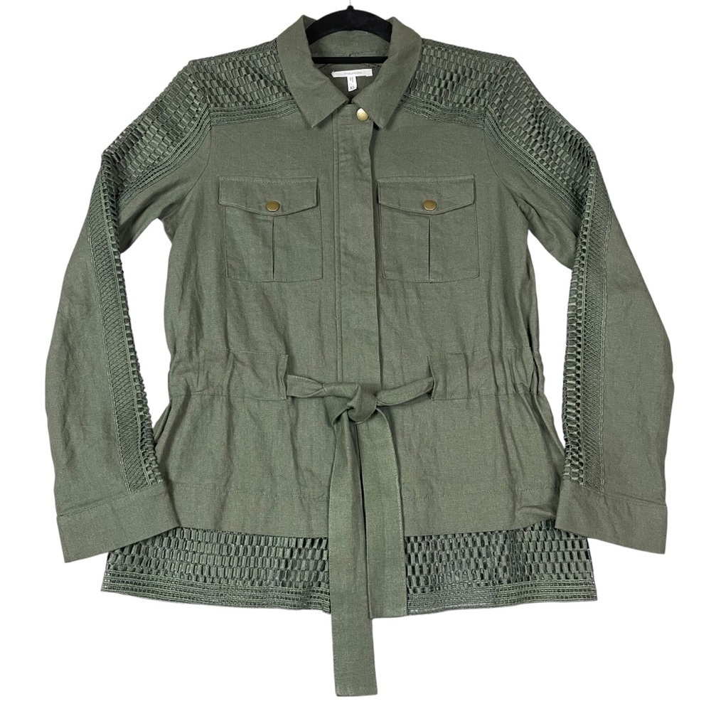 Maurices Tie Front Linen Blend Lace Accent Chic Casual Safari Jacket Sz XS